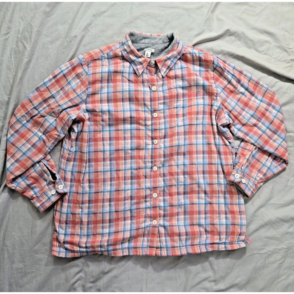 LL Bean Shirt Jacket Shacket Mens Sz XL Orange Plaid Sherpa Fleece Lined Flannel